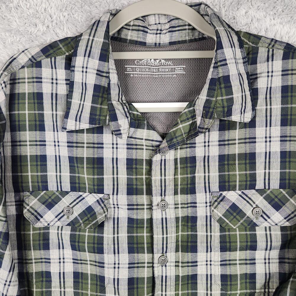 Croft And Barrow Quick Dry Shirt Mens XL Green Plaid Long Sleeve Hiking Outdoor